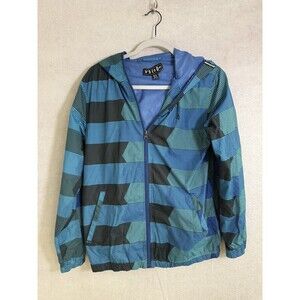 Volcom Hoodie Windbreaker Jacket Zip Boys  Large Blue Stripe Surf skateboard